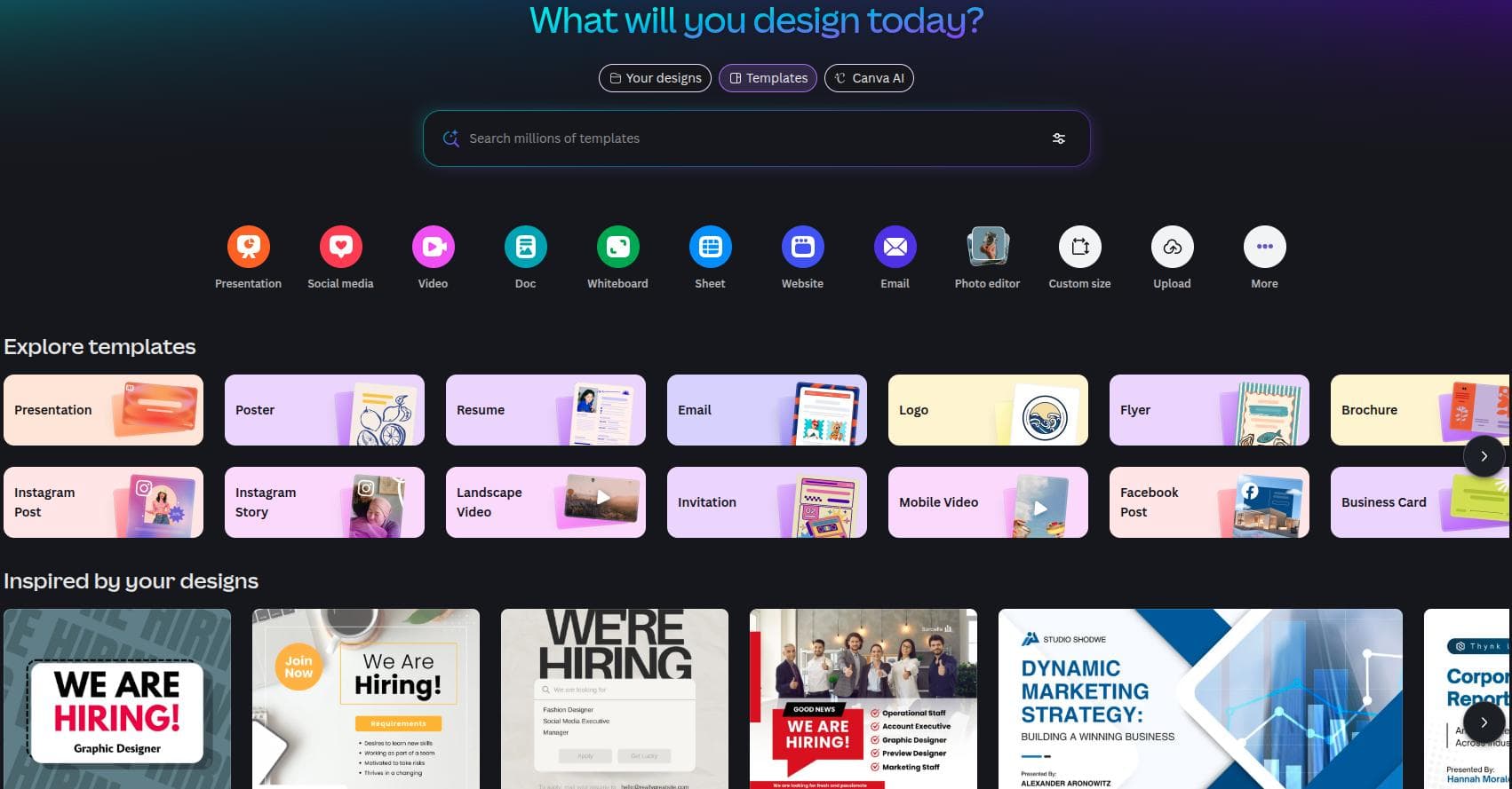 Canva main interface.