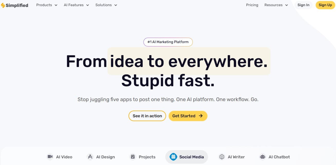 Simplified landing page.