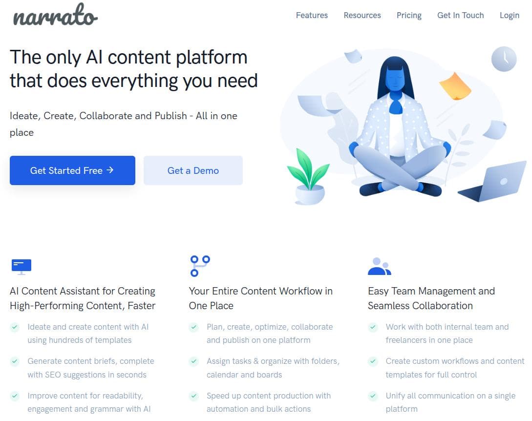 Narrato landing page.
