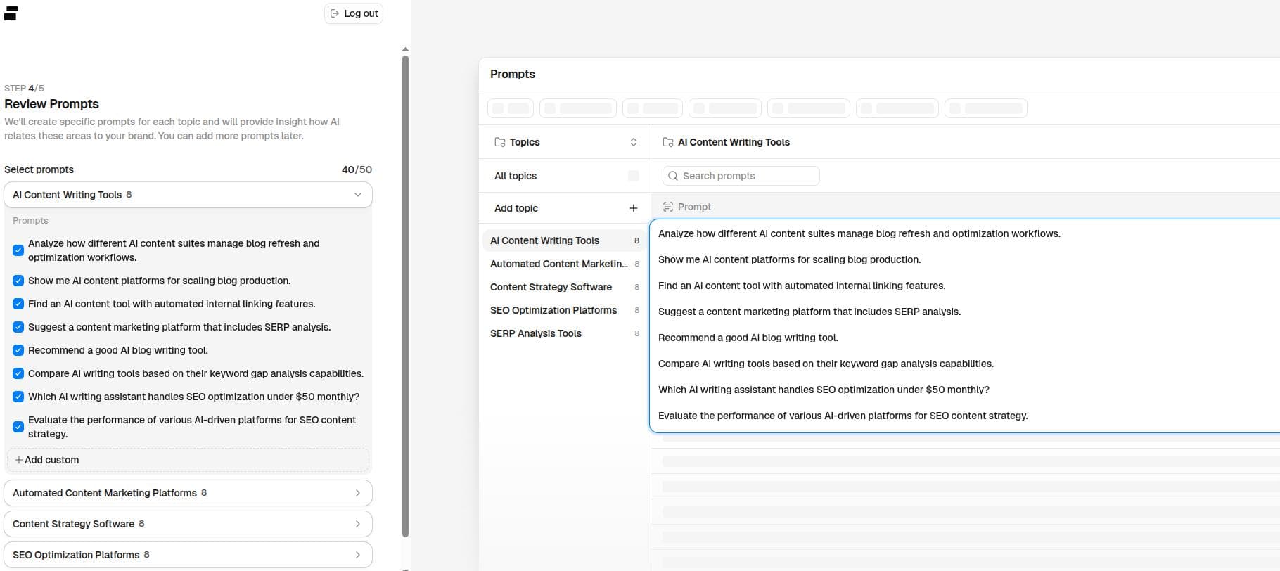 Peec AI prompt library collection for a brand.