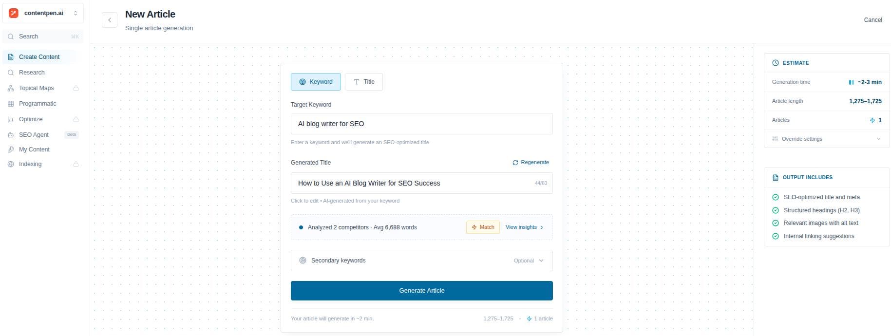 Byword AI main writing interface.