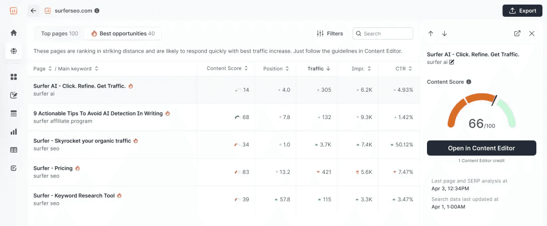 Surfer SEO Content Audit.
