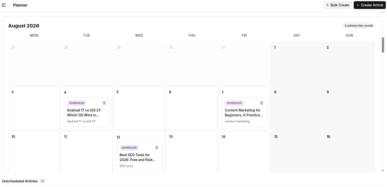 Content scheduling and planner - Contentpen.ai.