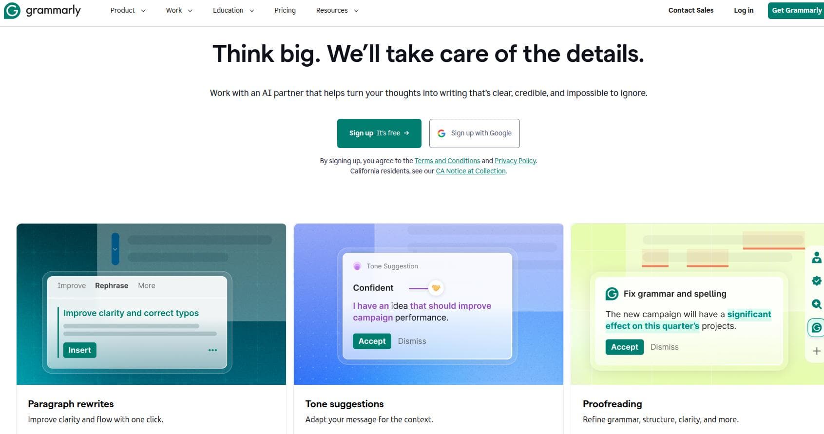 Grammarly landing page.