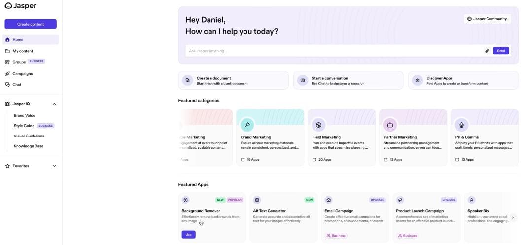 Jasper AI writing interface.