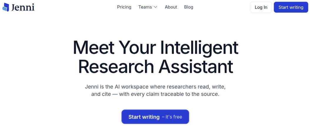 Jenni AI landing page.