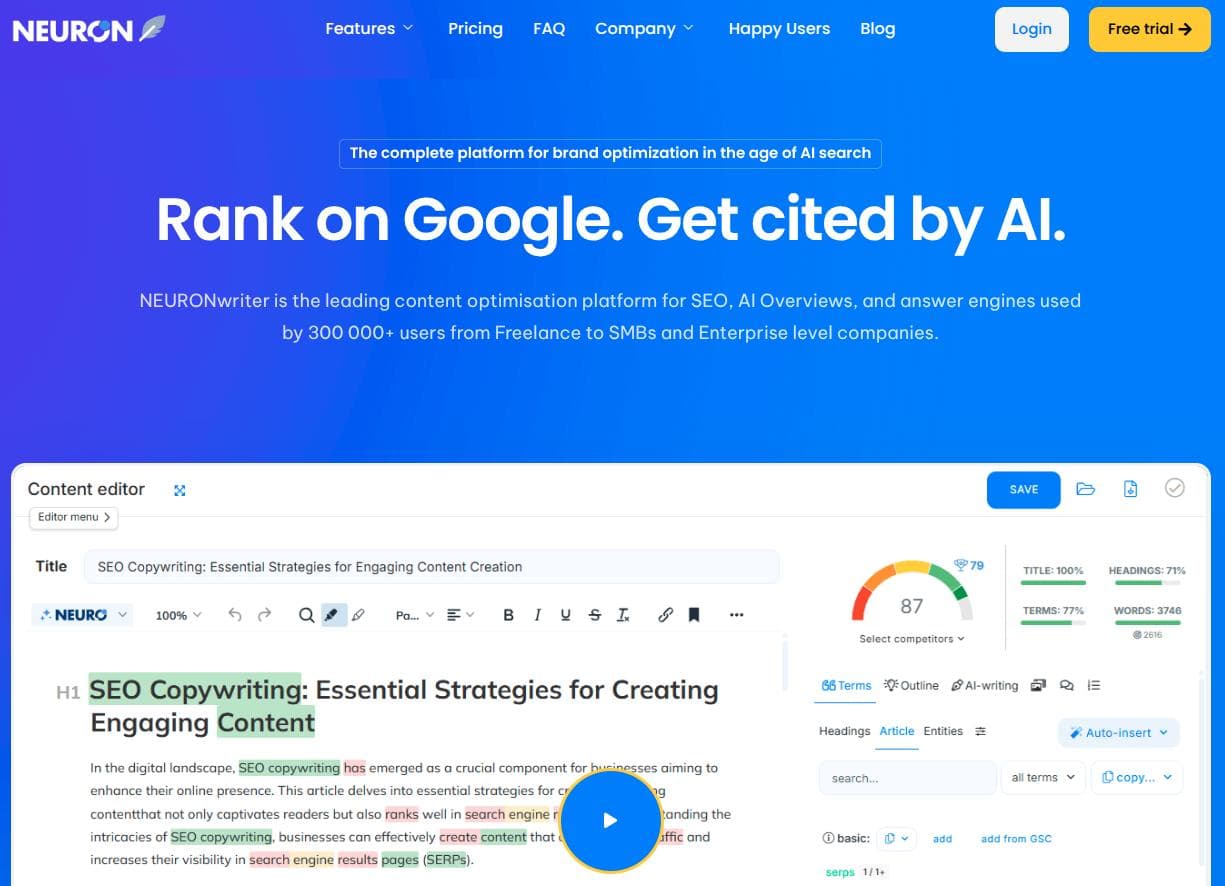 NEURONwriter landing page.