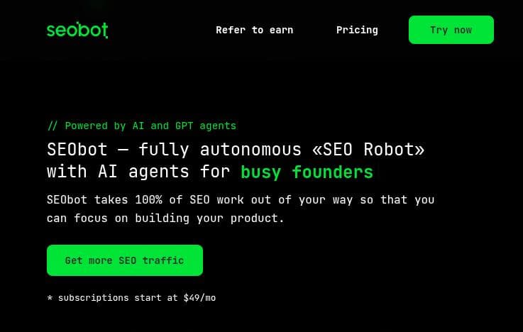 SEObot landing page.
