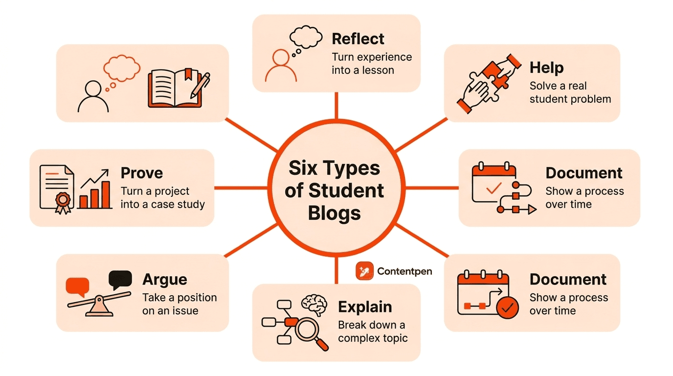 Six types of student blog posts.