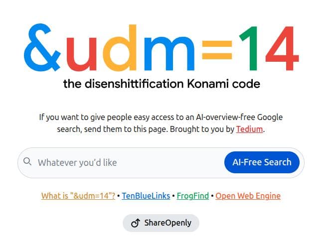Udm14 website landing page.