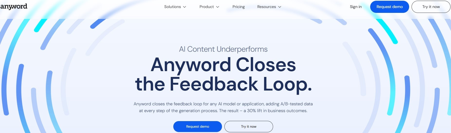 Anyword writing tool landing page.