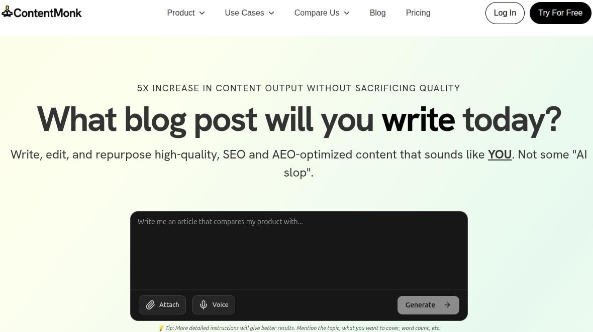 ContentMonk landing page.