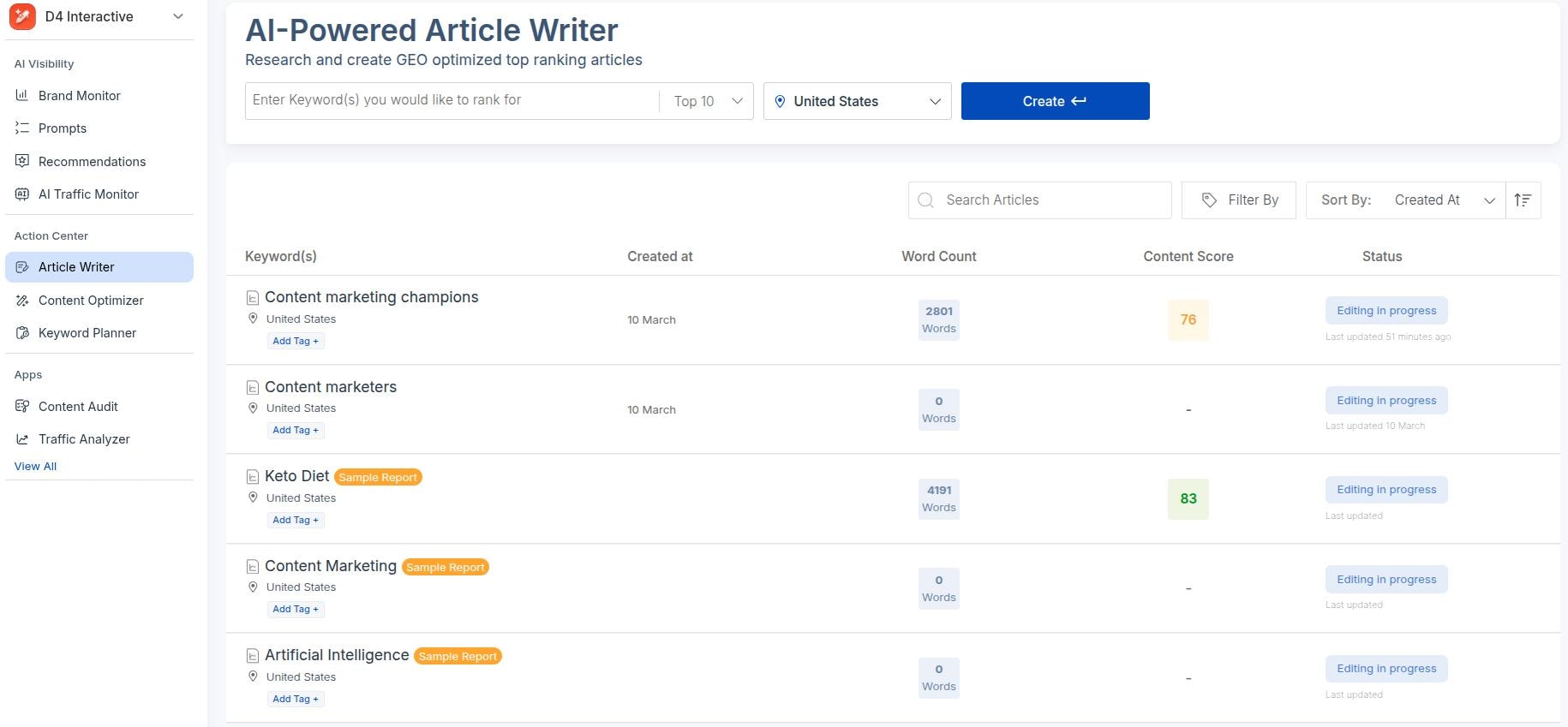 Scalenut main writing interface.
