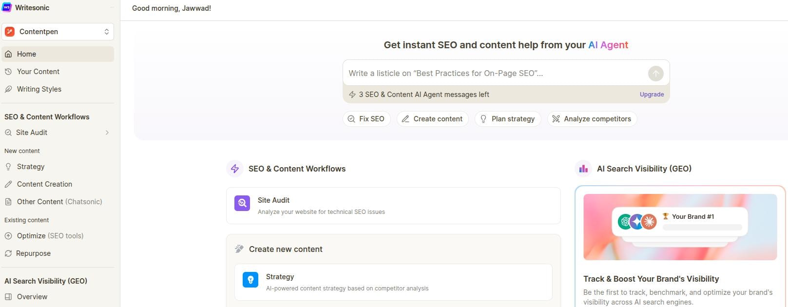 Writesonic main interface.
