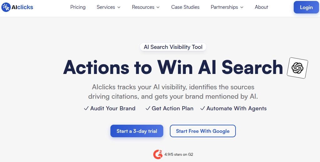 AIclicks.io landing page.