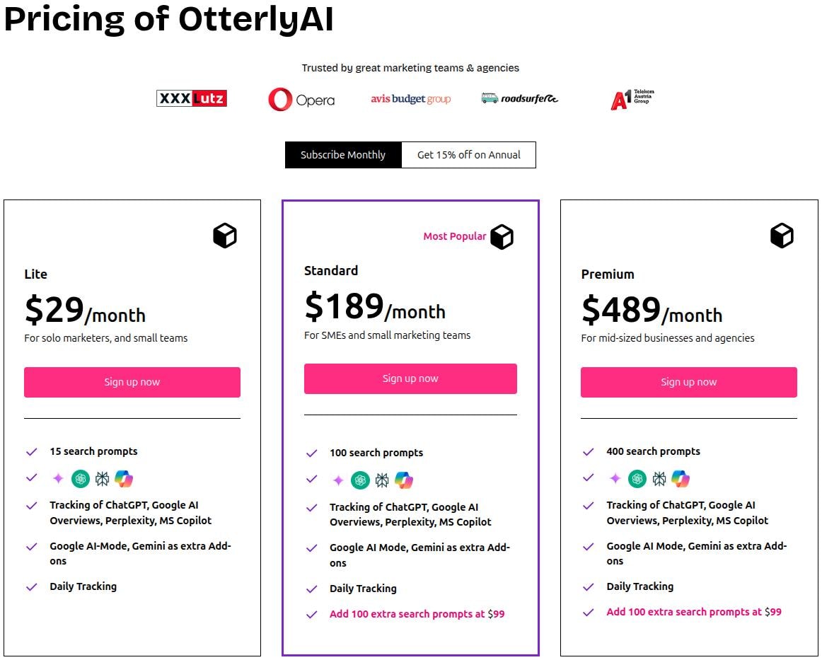 OtterlyAI pricing details.