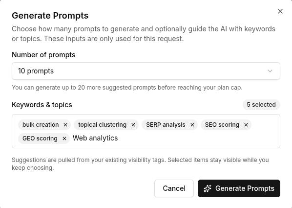 Automatically generate prompts for tracking with AI - Contentpen.ai.