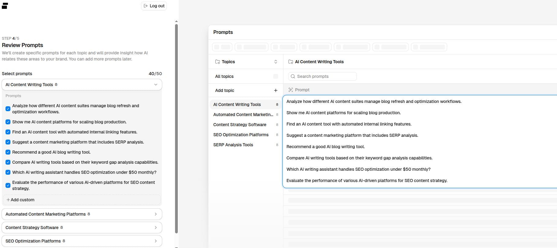 Peec AI prompt library collection for a brand.
