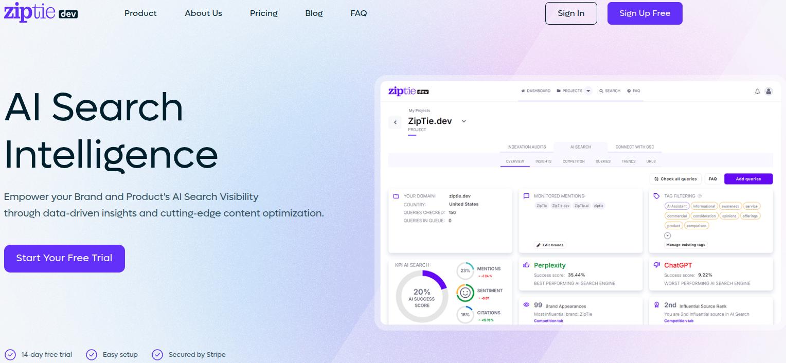 ZipTie landing page.