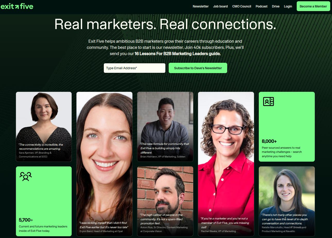 Exit Five landing page.
