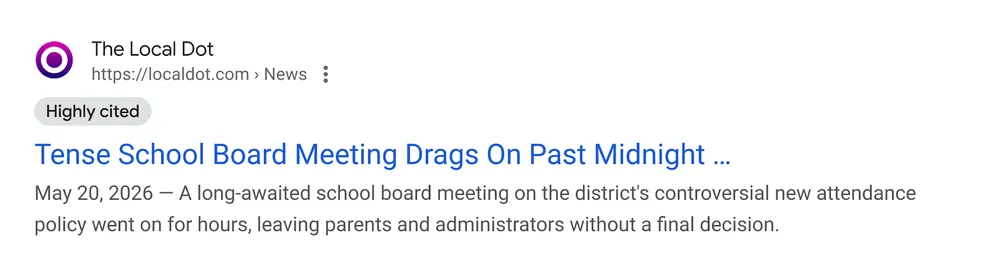 The Local Dot web article shown as 'Highly cited' in Google SERP results.