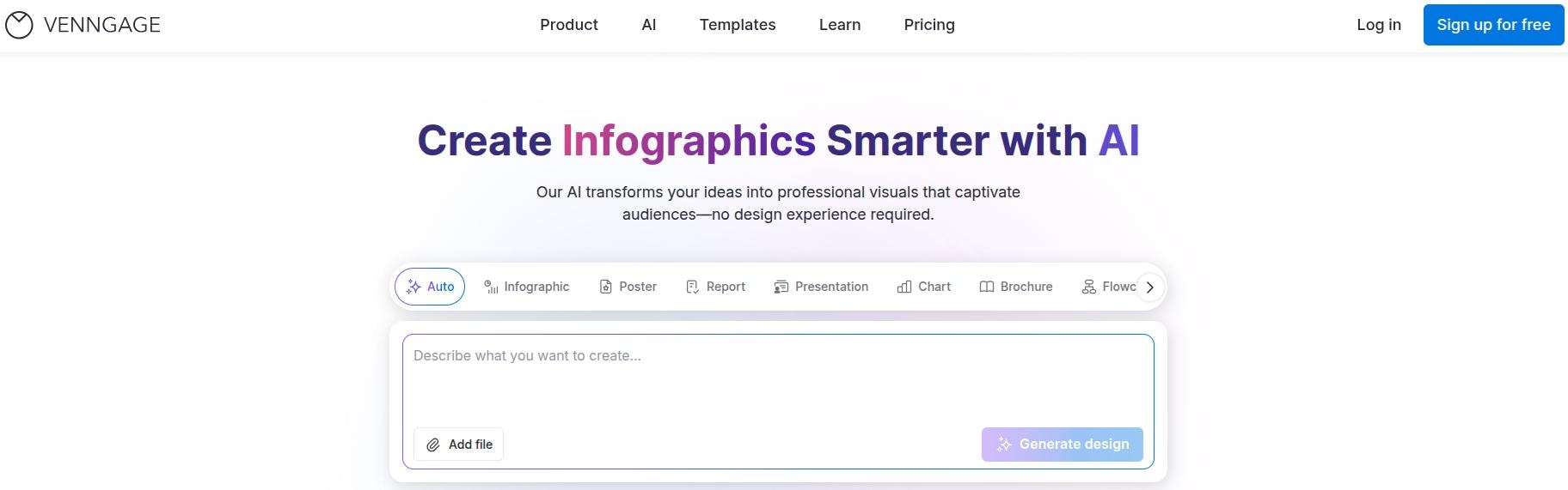Venngage AI landing page.