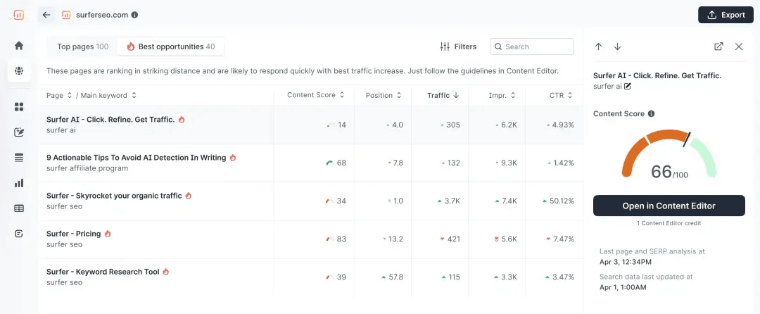 Surfer SEO Content Audit.