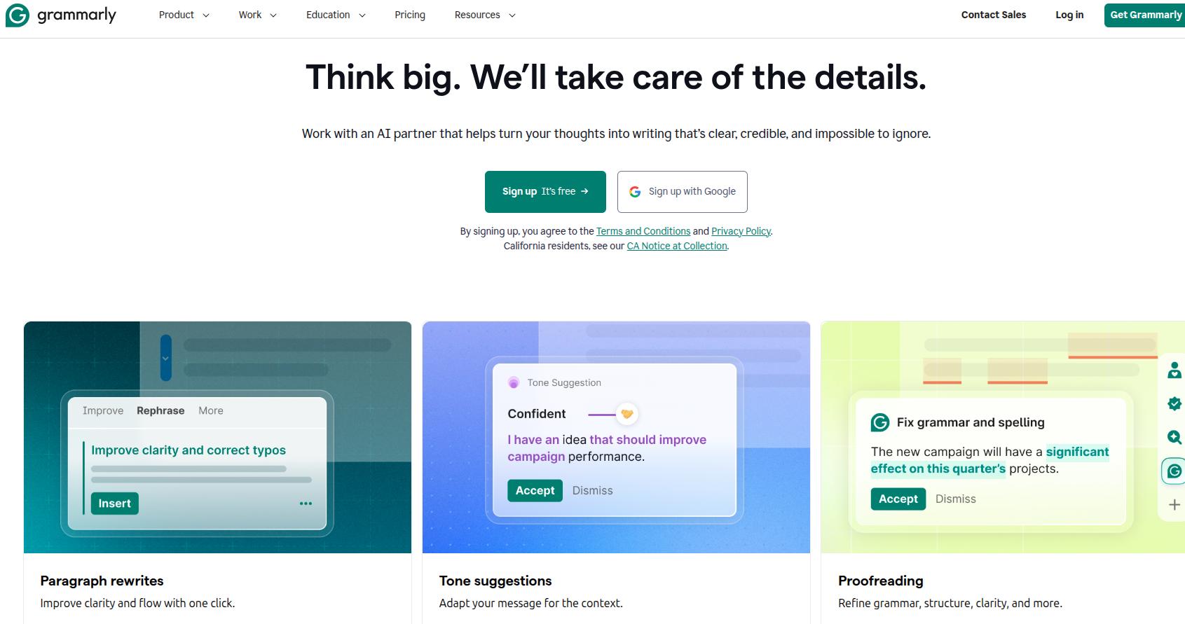Grammarly landing page.