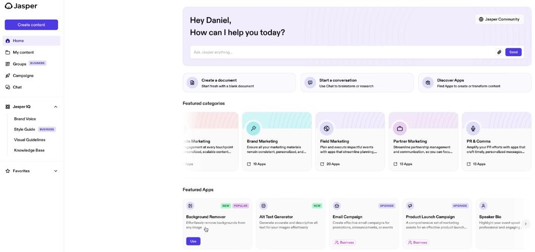 Jasper AI writing interface.