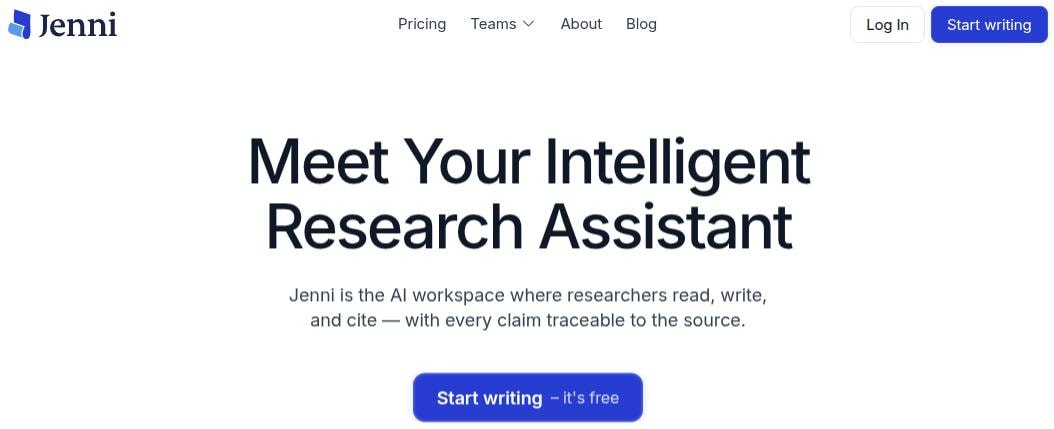 Jenni AI landing page.