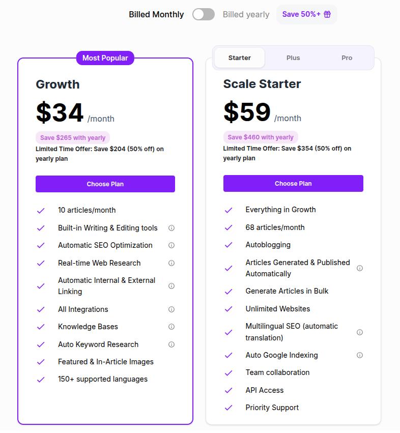 Junia AI pricing plans.