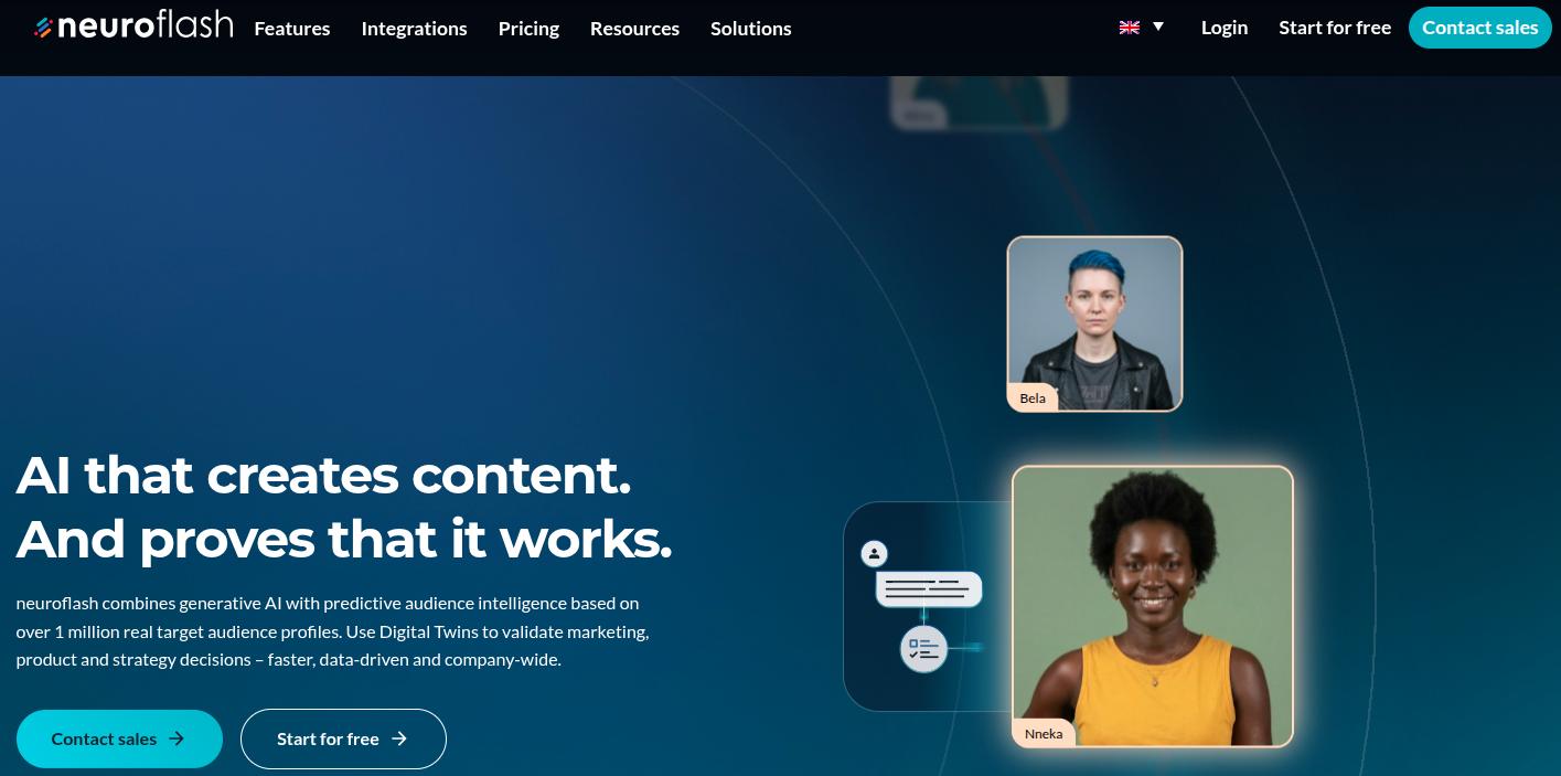 Neuroflash landing page.