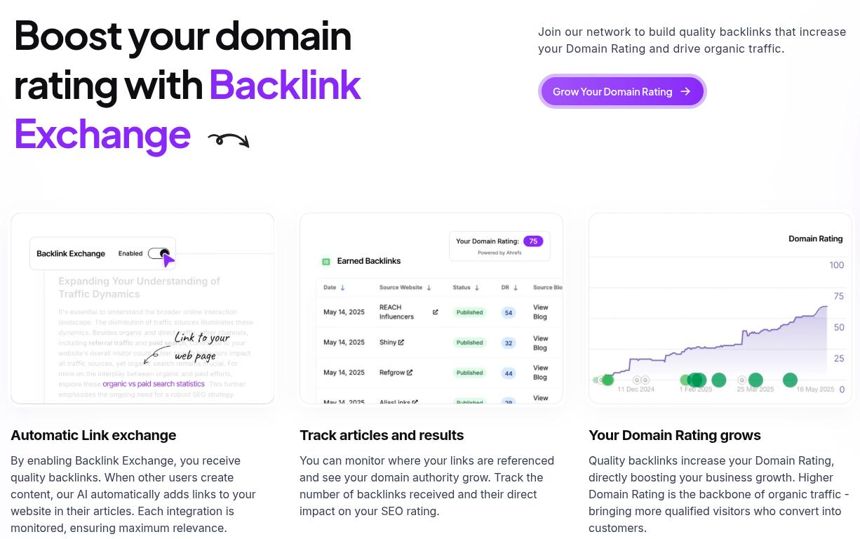Outrank backlink exchange feature.
