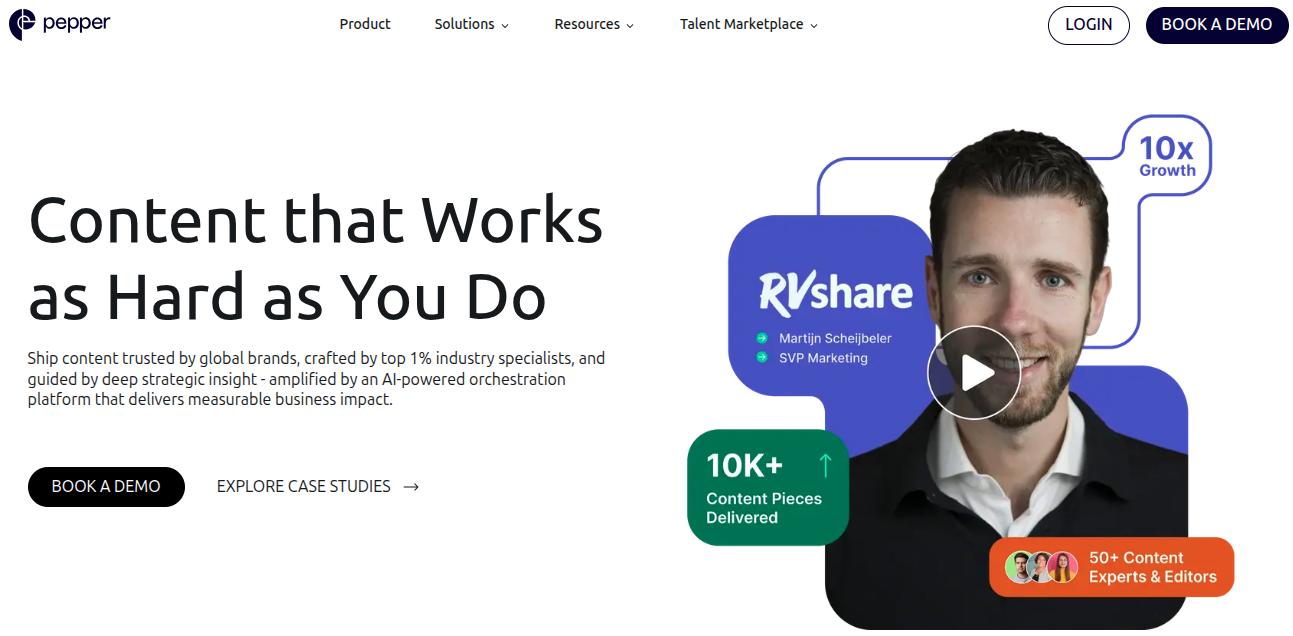 Pepper Content landing page.