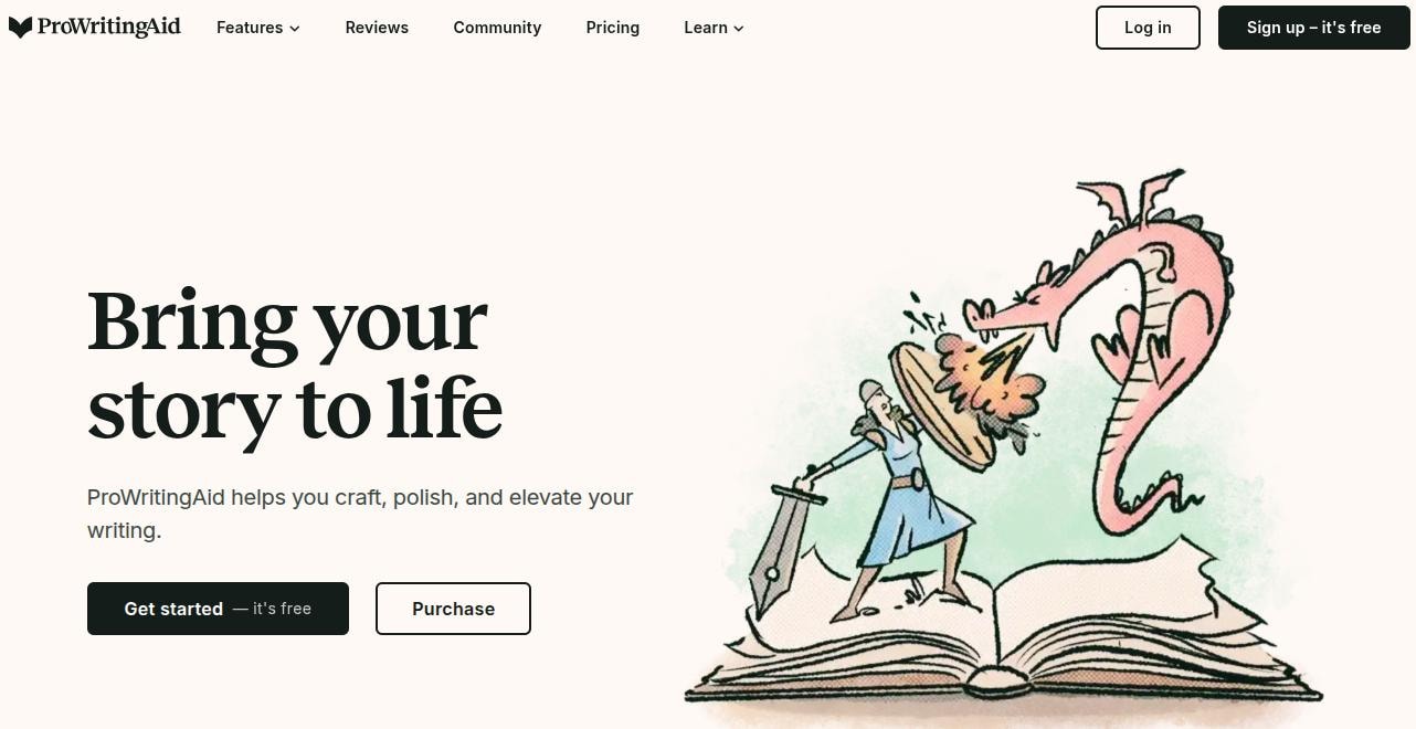 ProWritingAid main landing page.