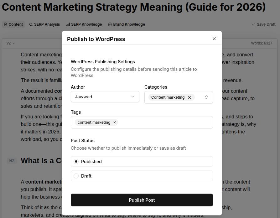 Publish to WordPress - Contentpen.ai.