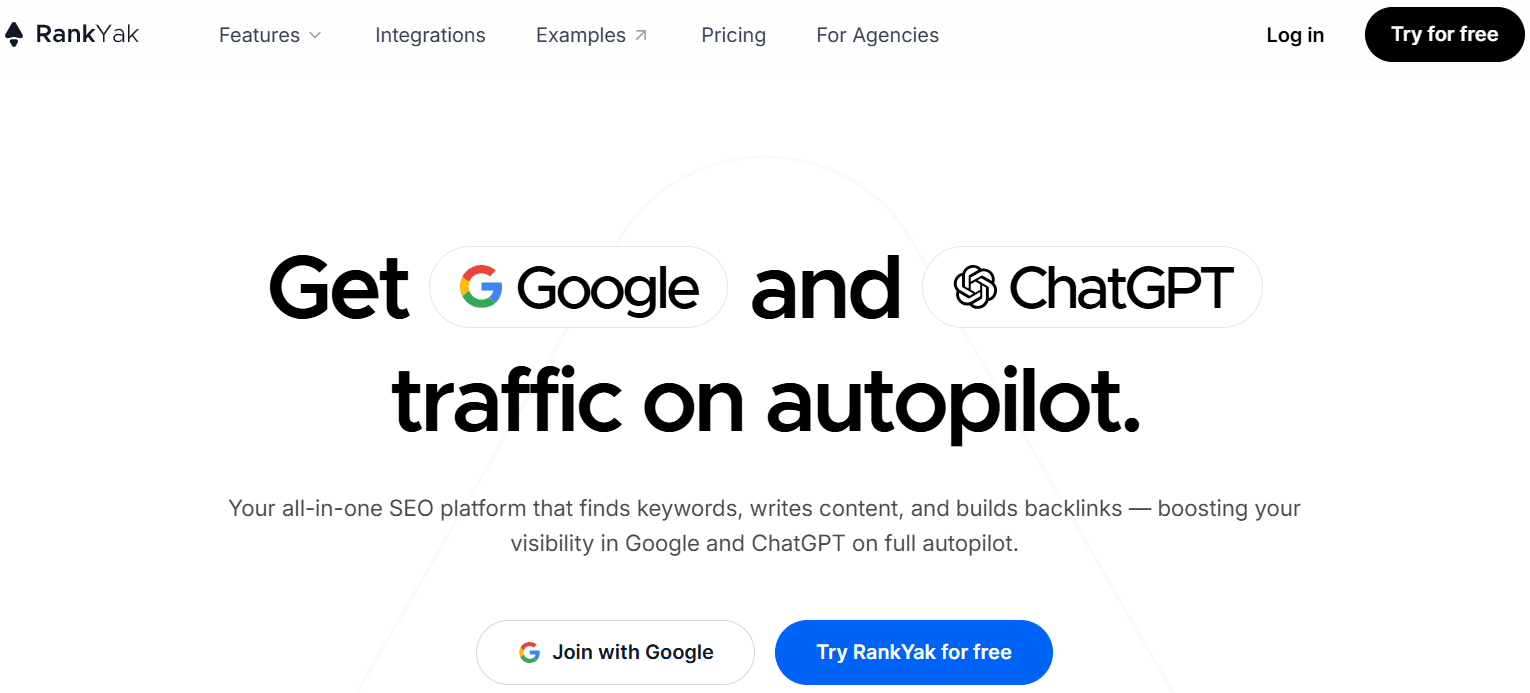 RankYak landing page.