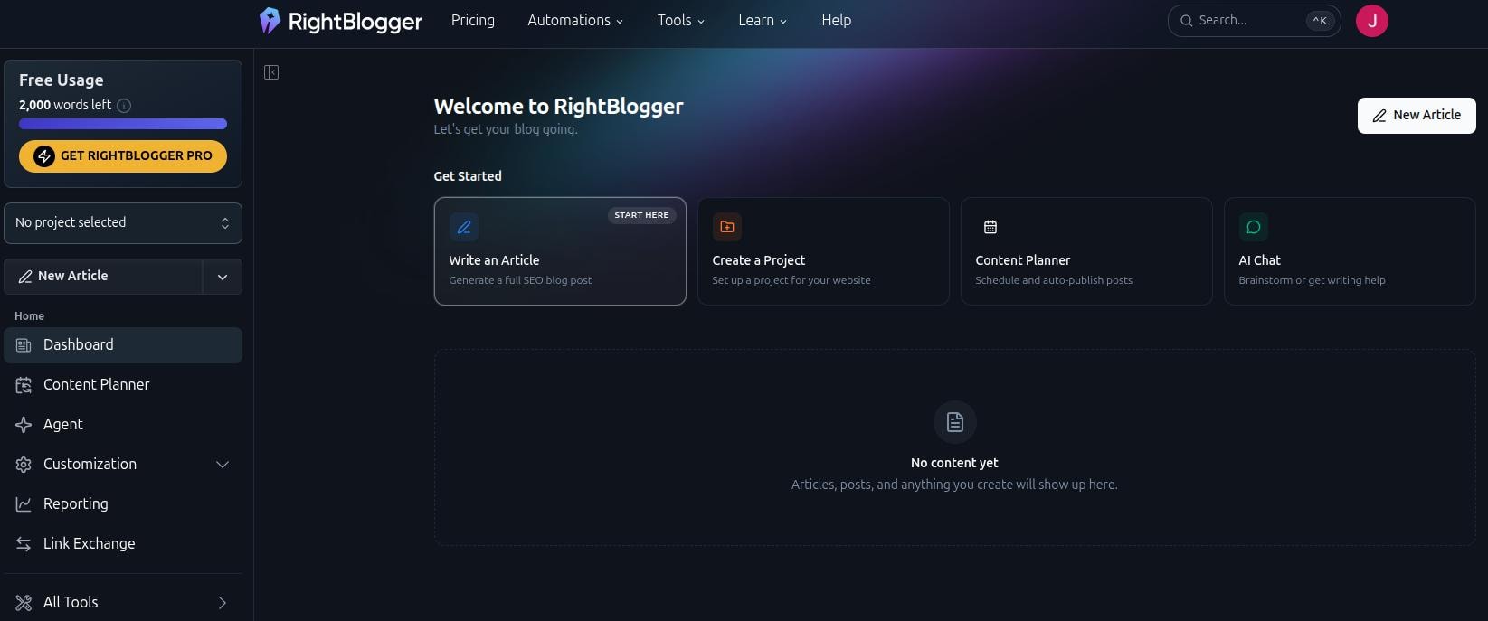RightBlogger main interface snapshot.