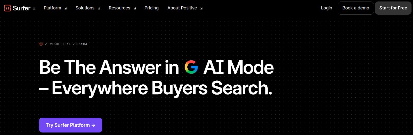 Surfer SEO landing page 2026.