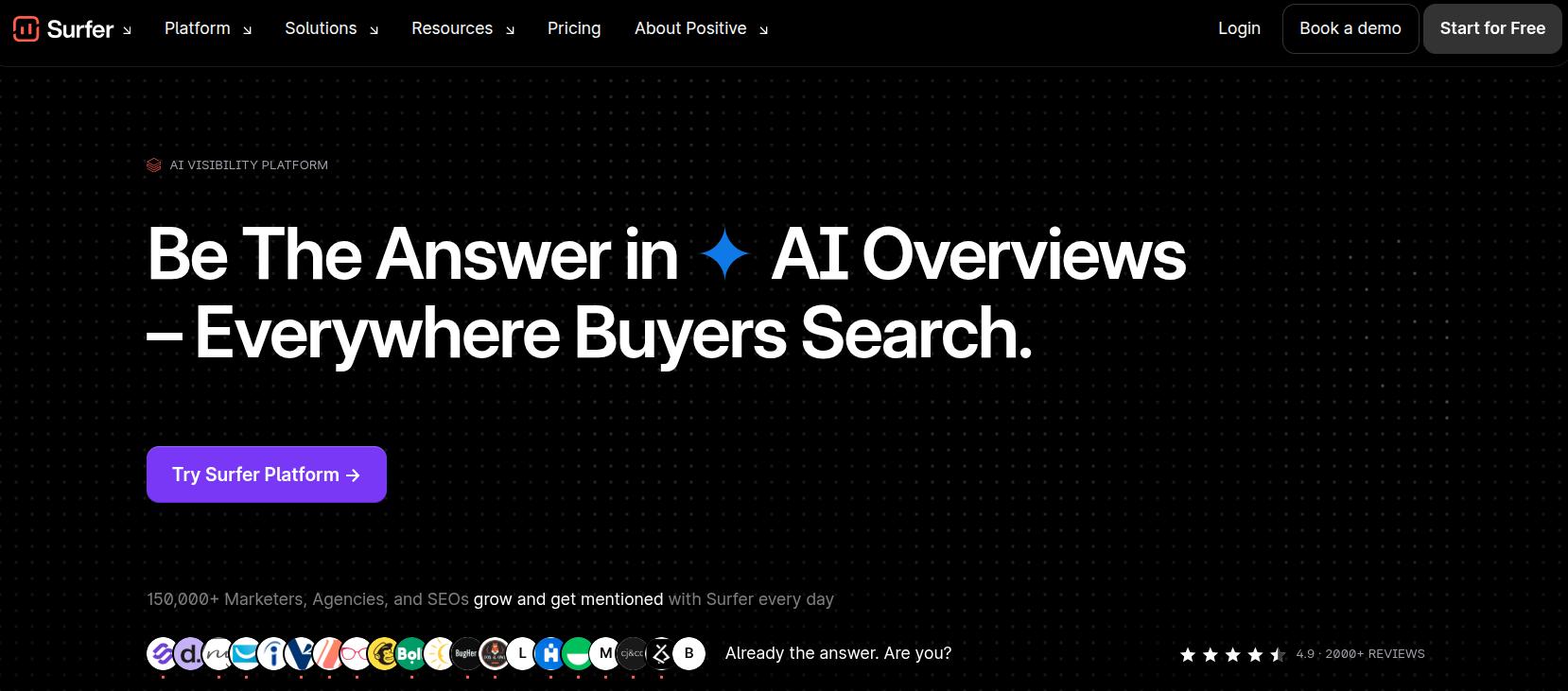 Surfer SEO landing page.