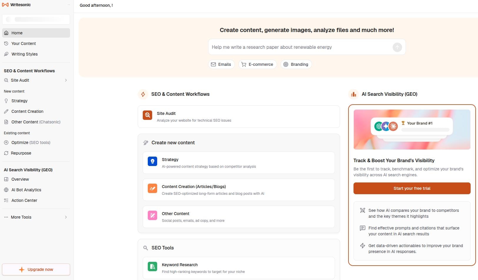 Writesonic main interface.