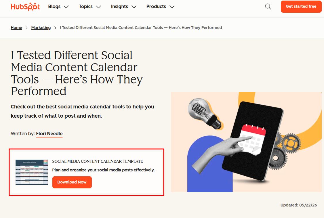 HubSpot free resource example on a blog.
