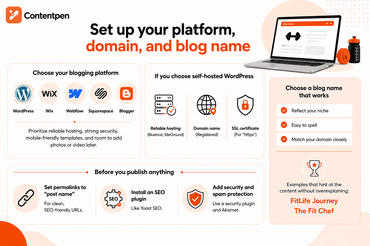Set up your platform for fitness blogging.