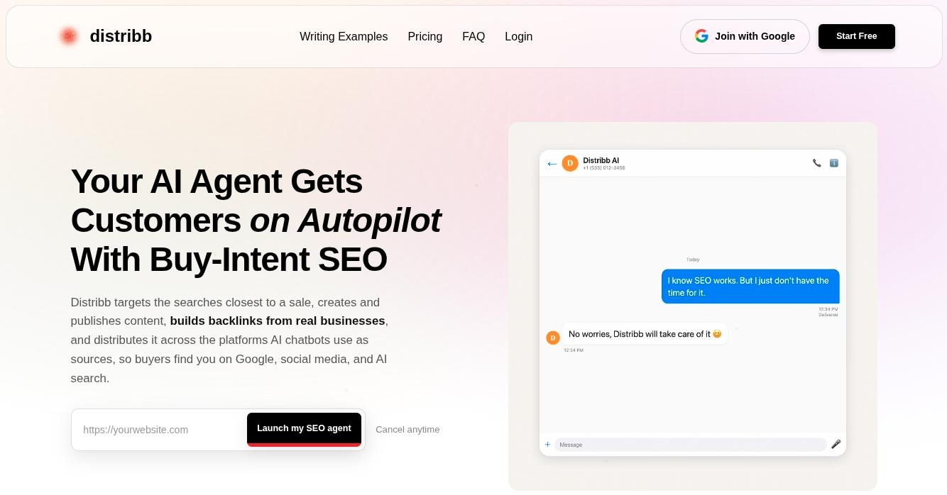 Distribb landing page.
