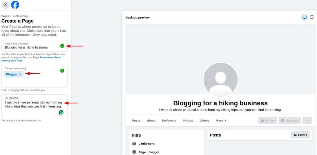 Adding business details for your Facebook Page.