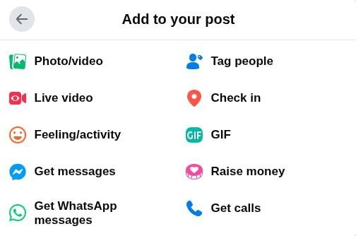 Add different elements to your post - Facebook.
