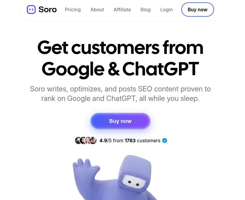 Soro AI landing page.