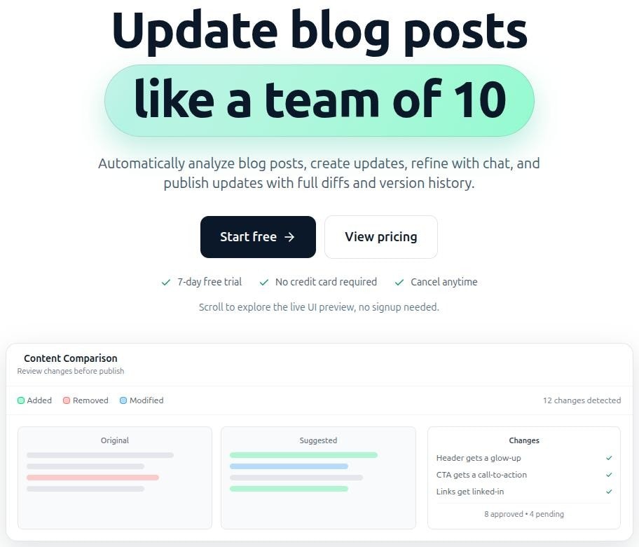ContentForce AI landing page.