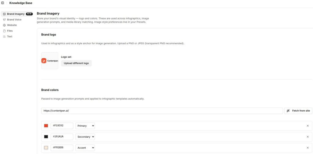Brand imagery settings in Contentpen.ai.
