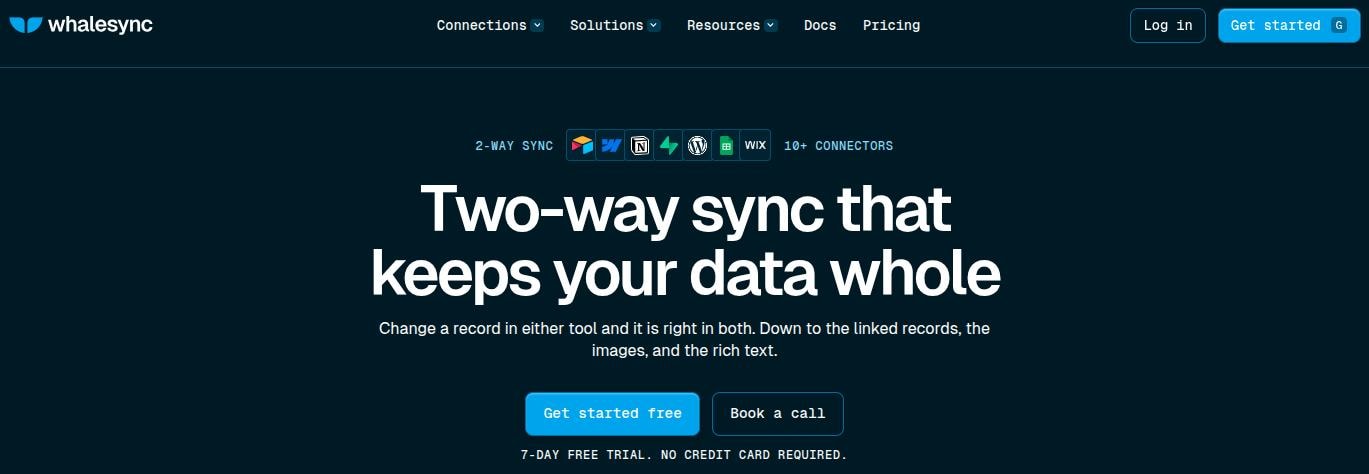 Whalesync landing page.